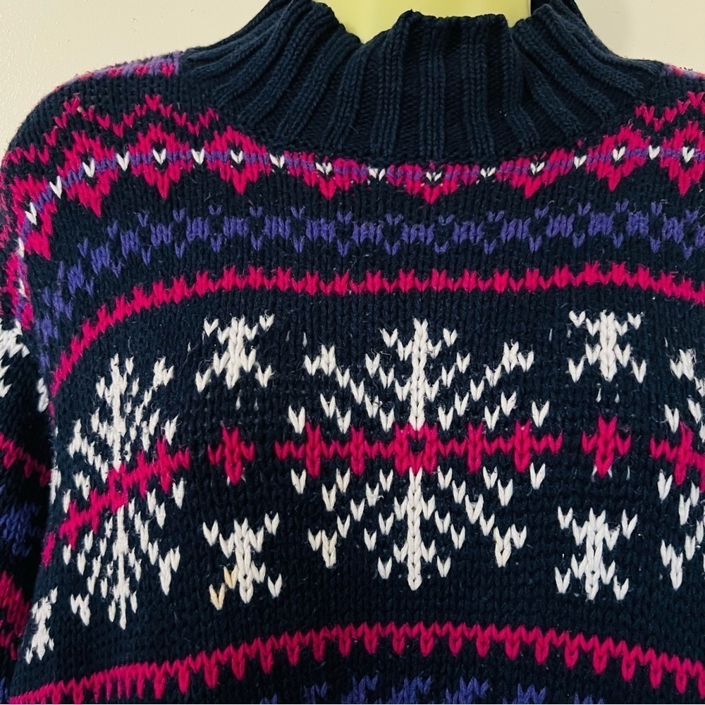 Vintage Floral Snowflake Cottage Core-Oversized Fisherman Chunky Black Sweater2X - Picture 4 of 6